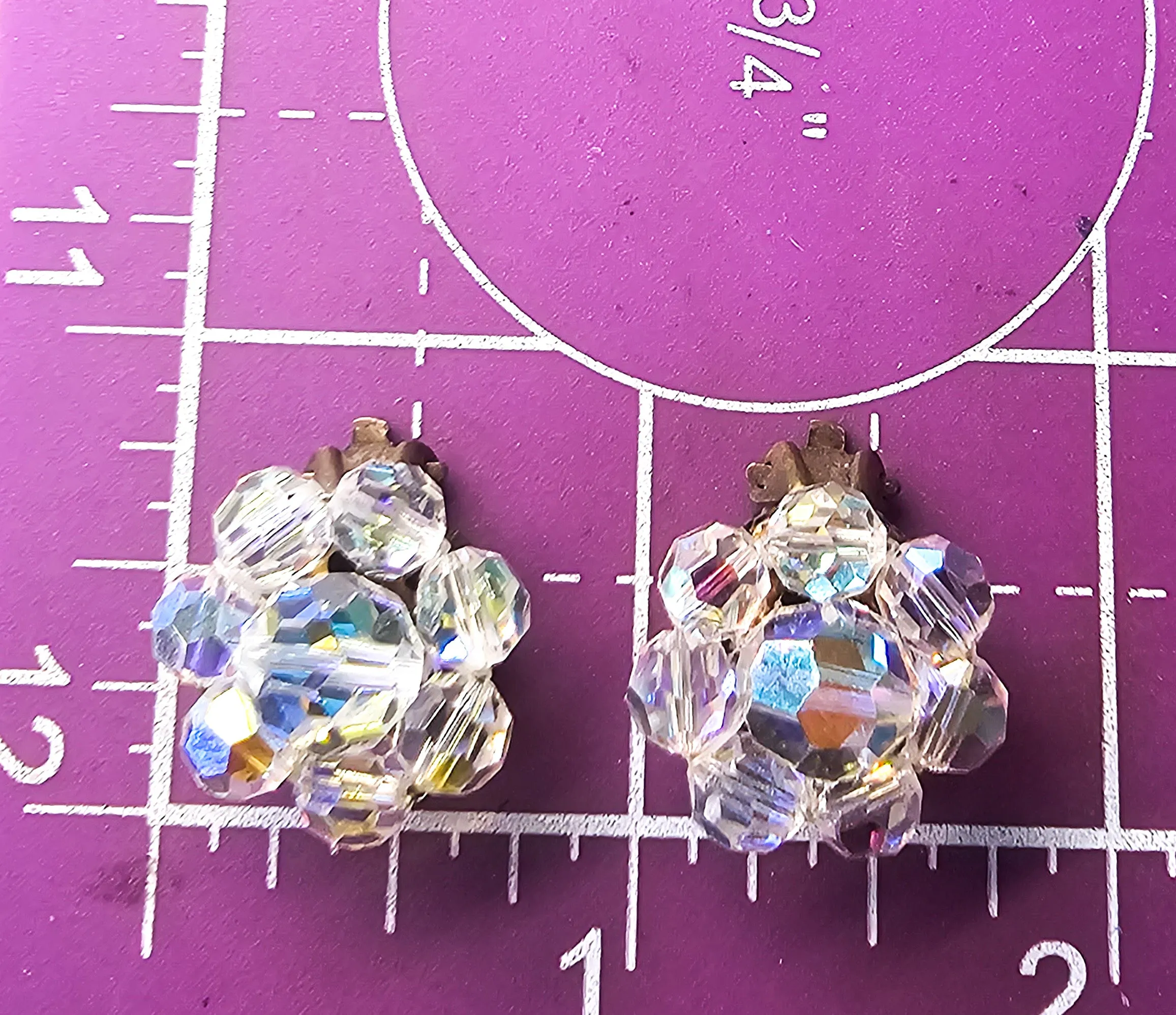 Aurora Borealis double strand aurora borealis necklace and clip earrings set