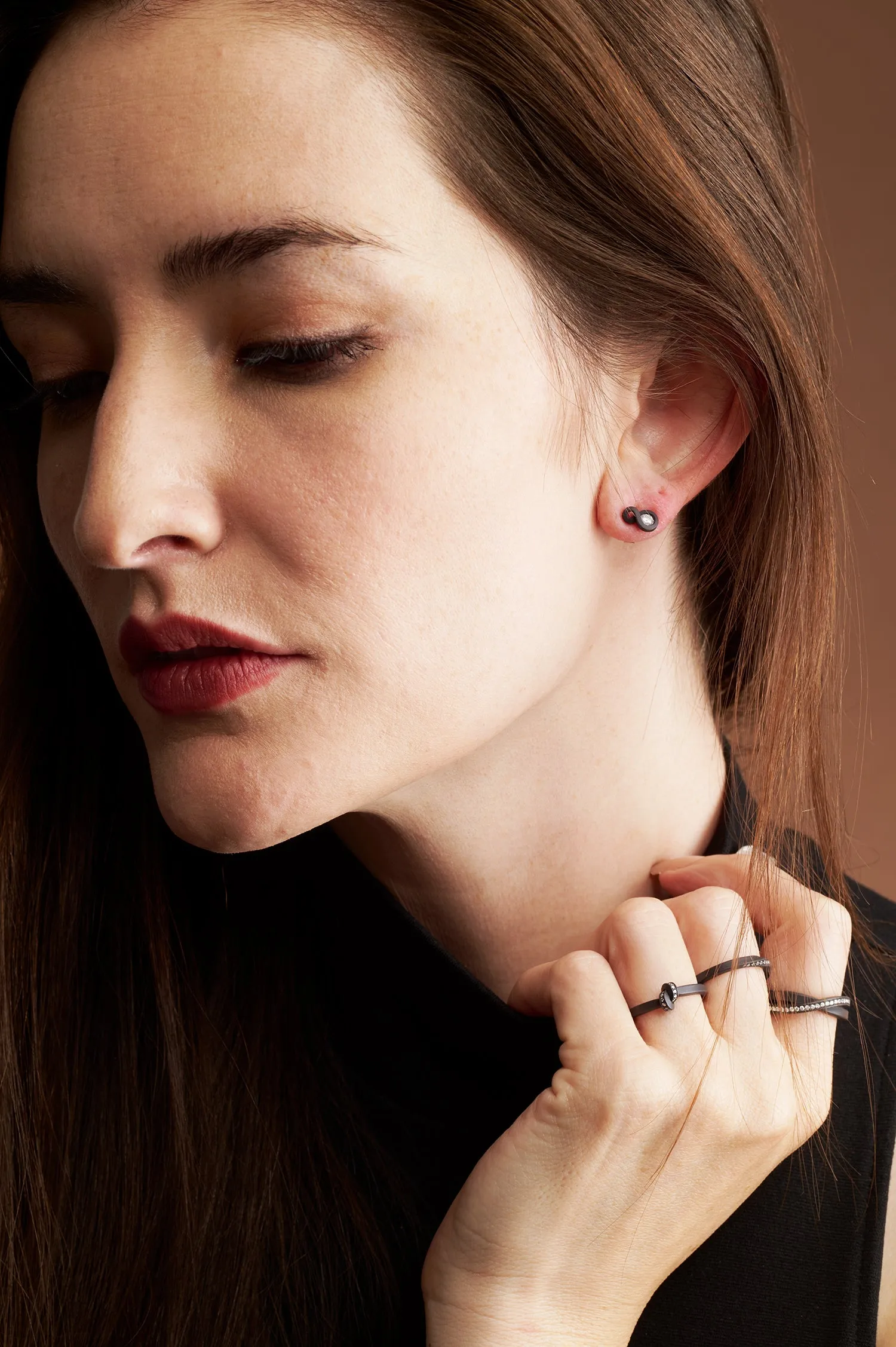 Bands in Eight Steel & Diamond Loophole Earrings