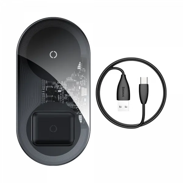 Baseus Simple 2 In 1 Wireless Charger 15W Max Qi Black