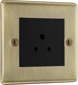 BG NAB28B Nexus Metal Unswitched Round Pin Socket 2A - Black Insert - Antique Brass