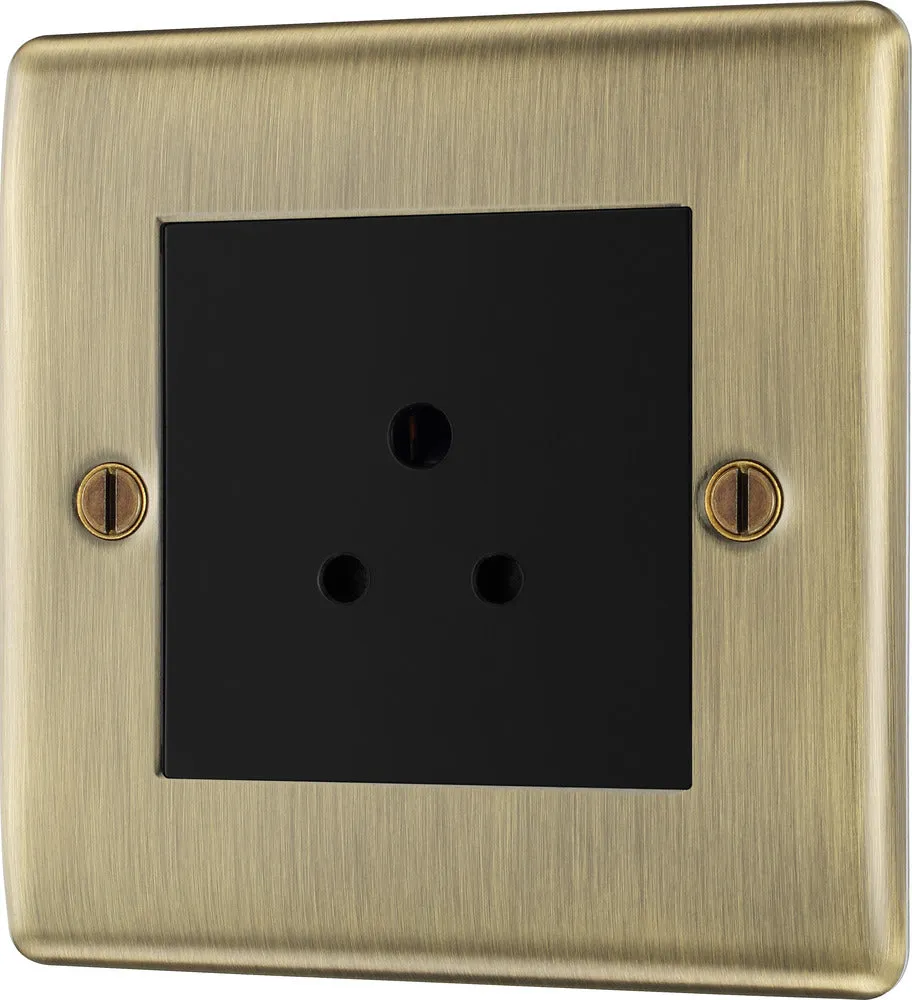 BG NAB28B Nexus Metal Unswitched Round Pin Socket 2A - Black Insert - Antique Brass