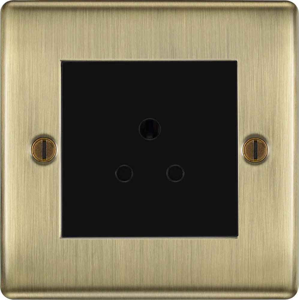 BG NAB28B Nexus Metal Unswitched Round Pin Socket 2A - Black Insert - Antique Brass