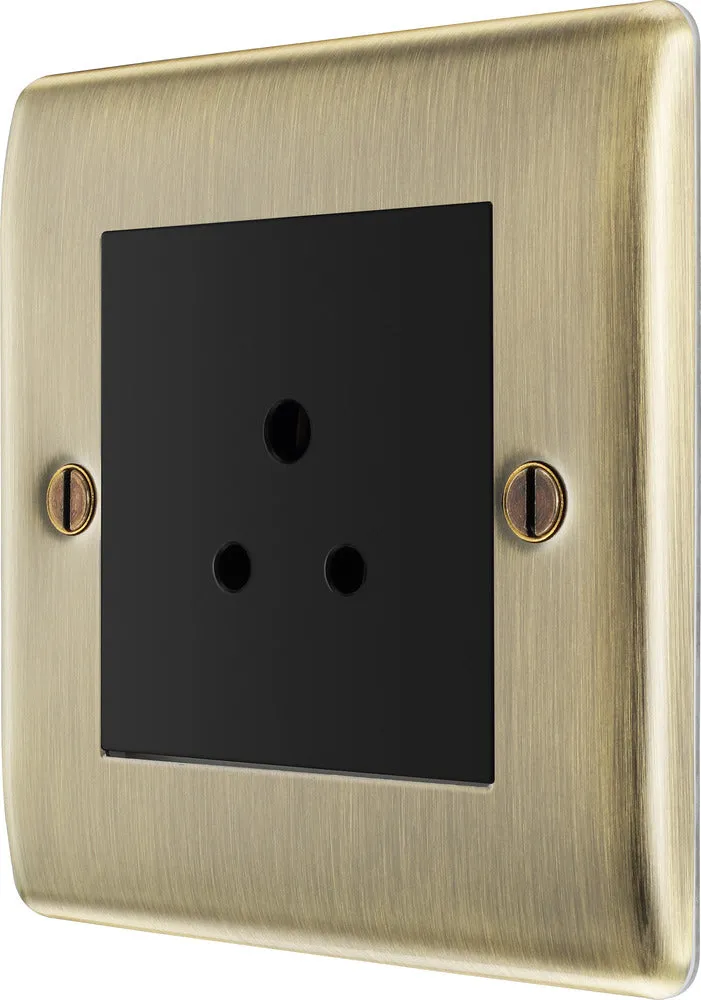 BG NAB28B Nexus Metal Unswitched Round Pin Socket 2A - Black Insert - Antique Brass