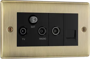 BG NAB68 Nexus Metal Triplex TV/FM/Sat Socket   Return & Tel. - Black Insert - Antique Brass