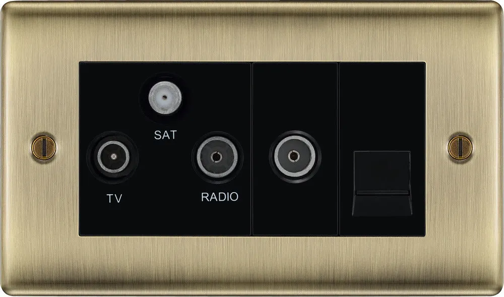 BG NAB68 Nexus Metal Triplex TV/FM/Sat Socket   Return & Tel. - Black Insert - Antique Brass