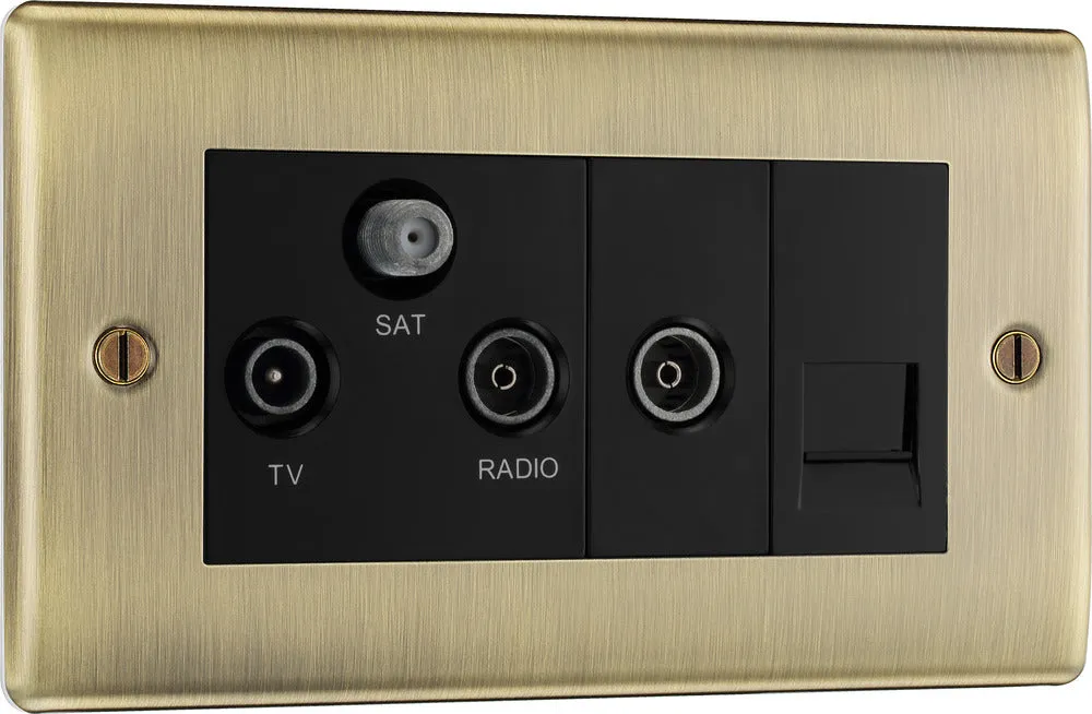 BG NAB68 Nexus Metal Triplex TV/FM/Sat Socket   Return & Tel. - Black Insert - Antique Brass