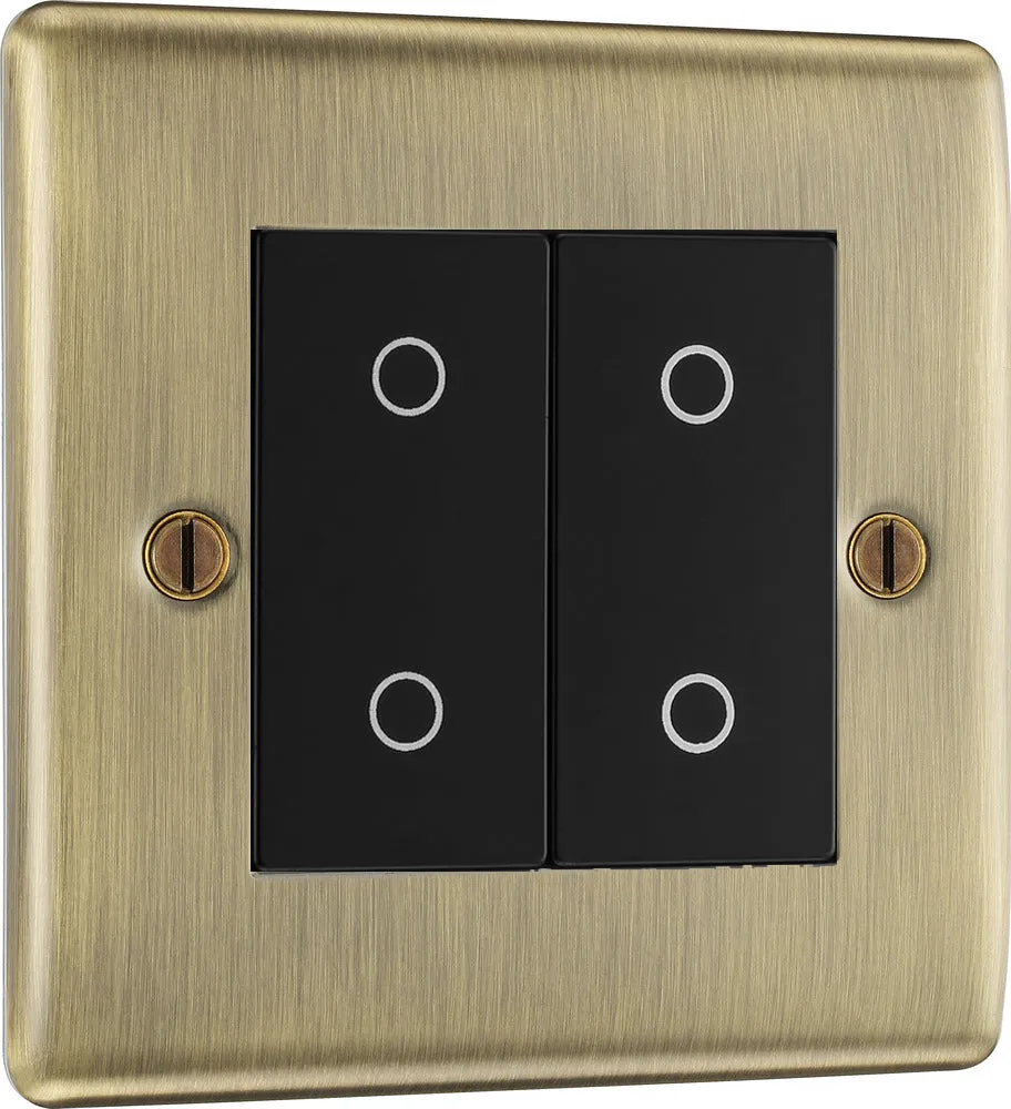 BG NABTDM2B-K Nexus Metal 2-Way Master 200W Double Touch Dimmer Switch - Antique Brass (Black)