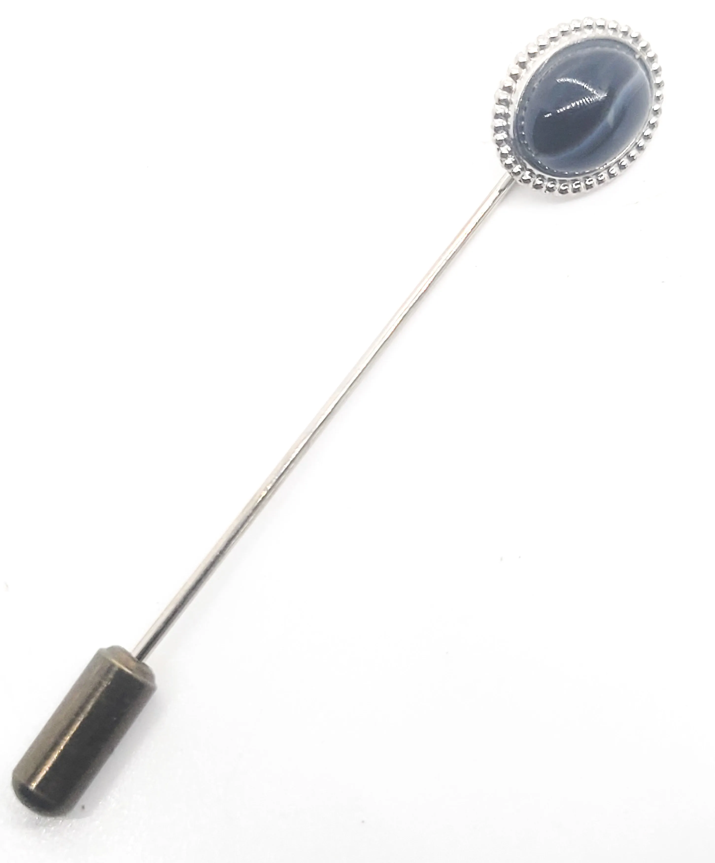 Black banded Agate vintage silver toned stick lapel pin
