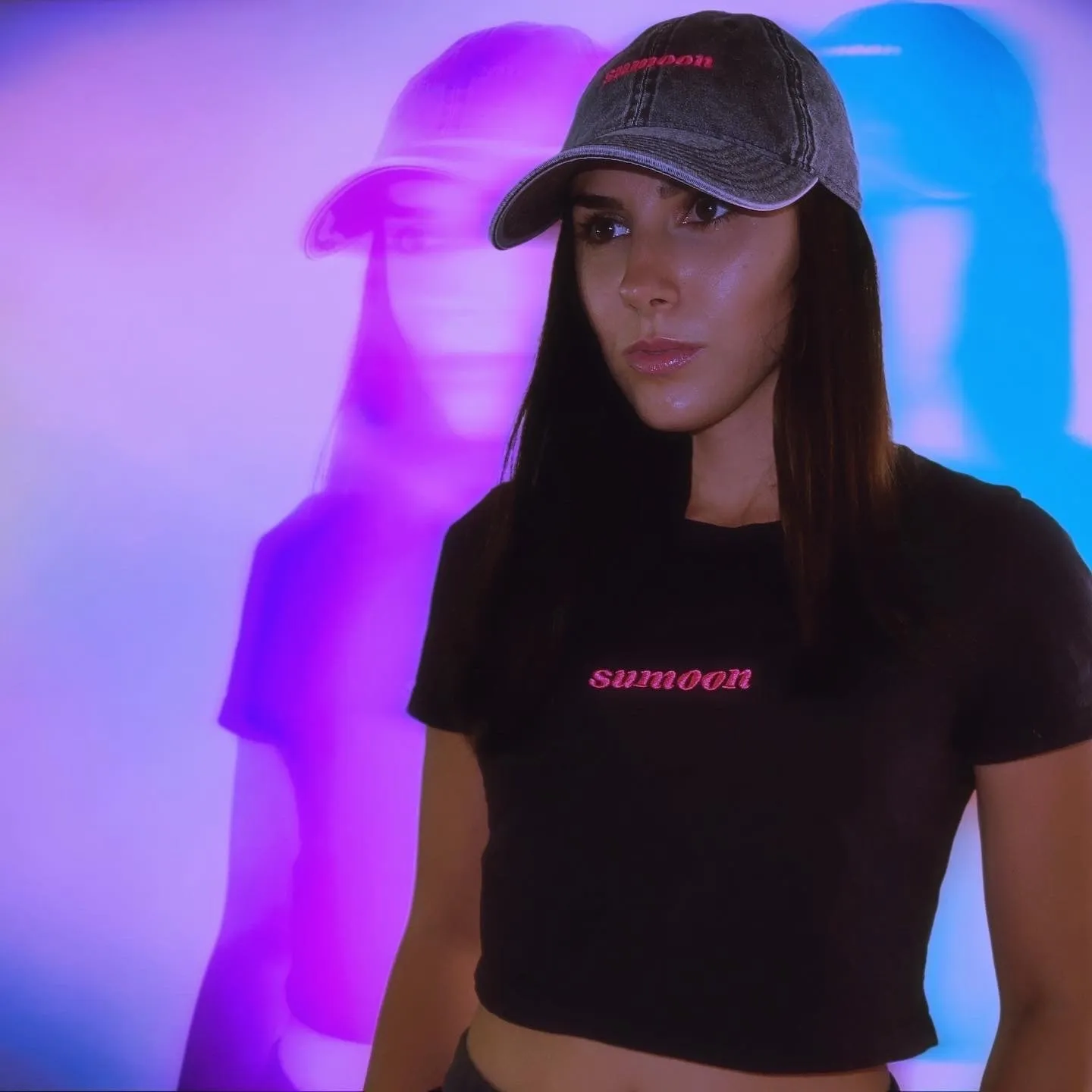 black embroidered logo vintage cap