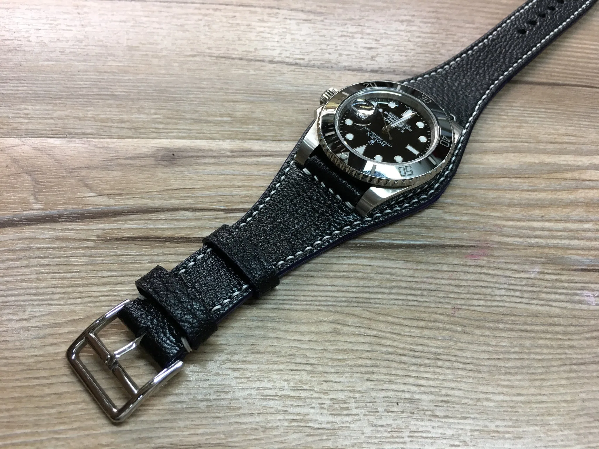 Black Leather cuff watch straps 20mm, Leather Bund Watch Band 19mm, Wrist watch band 22mm, Christmas Gift Ideas for him