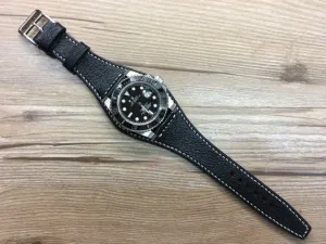 Black Leather cuff watch straps 20mm, Leather Bund Watch Band 19mm, Wrist watch band 22mm, Christmas Gift Ideas for him