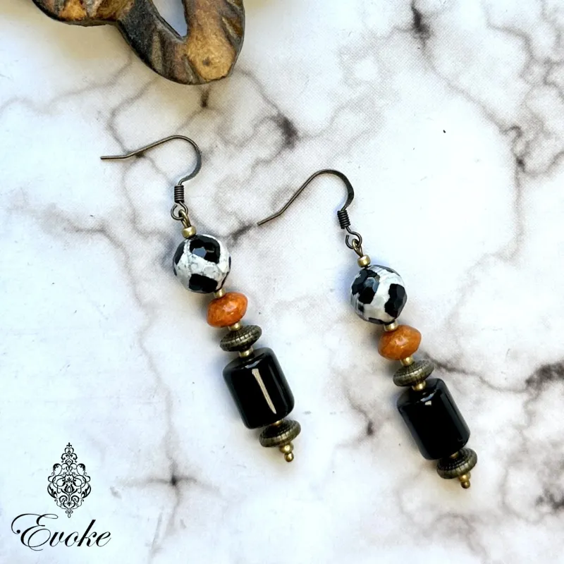 Black Necklace with Copal Amber and Dzi Beads