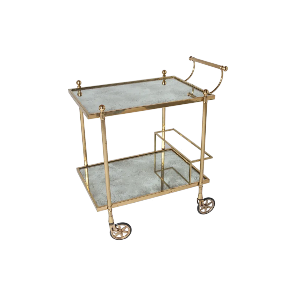 Brass and Antiqued Mirror Bar Cart - Vintage