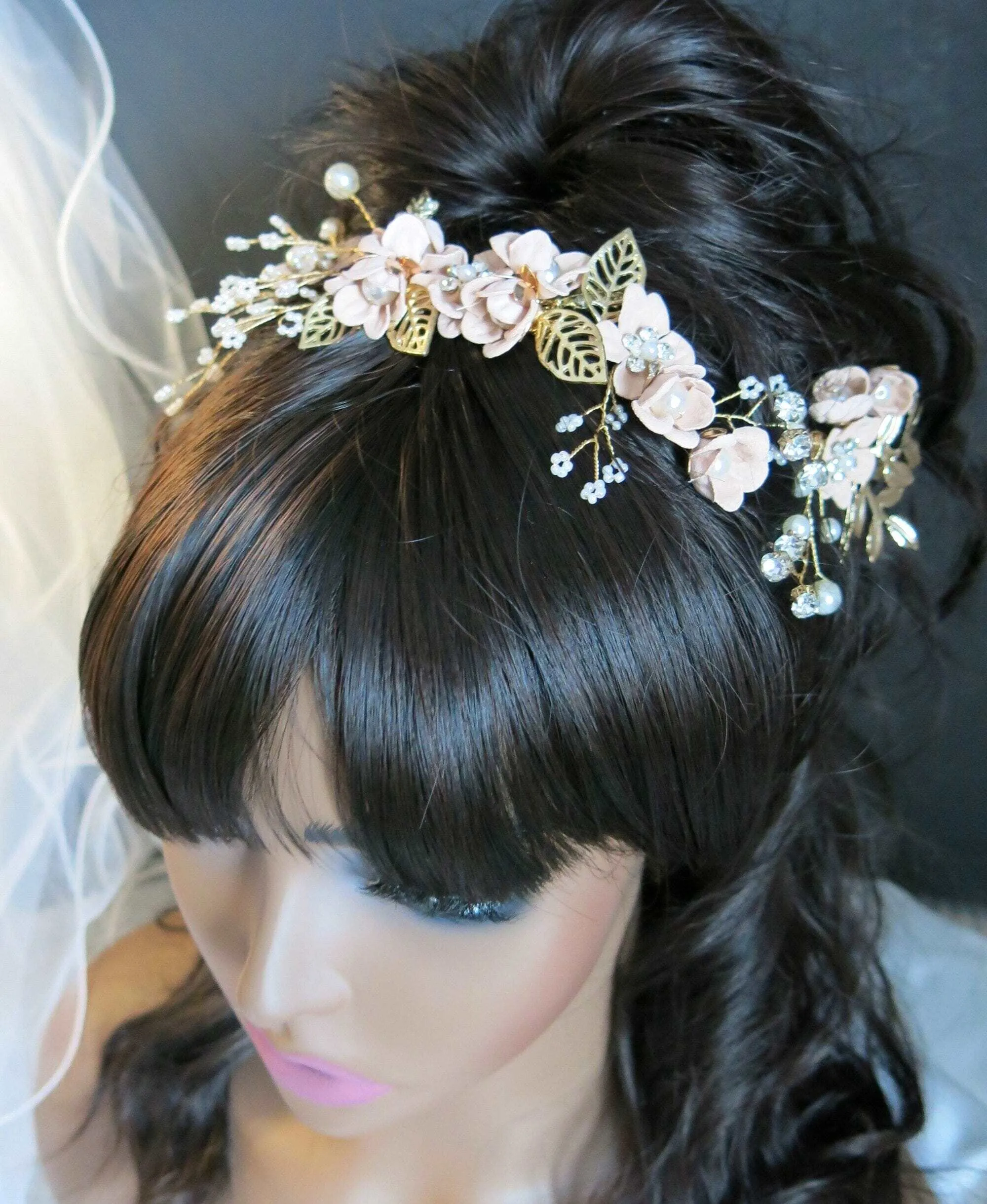 Bridal Dusty Pink Flower 2 PC Hairpin Set, Wedding Velvet Fabric Pink Hair Pins, Bridesmaid Blush Flower Hairpin, Set of 2