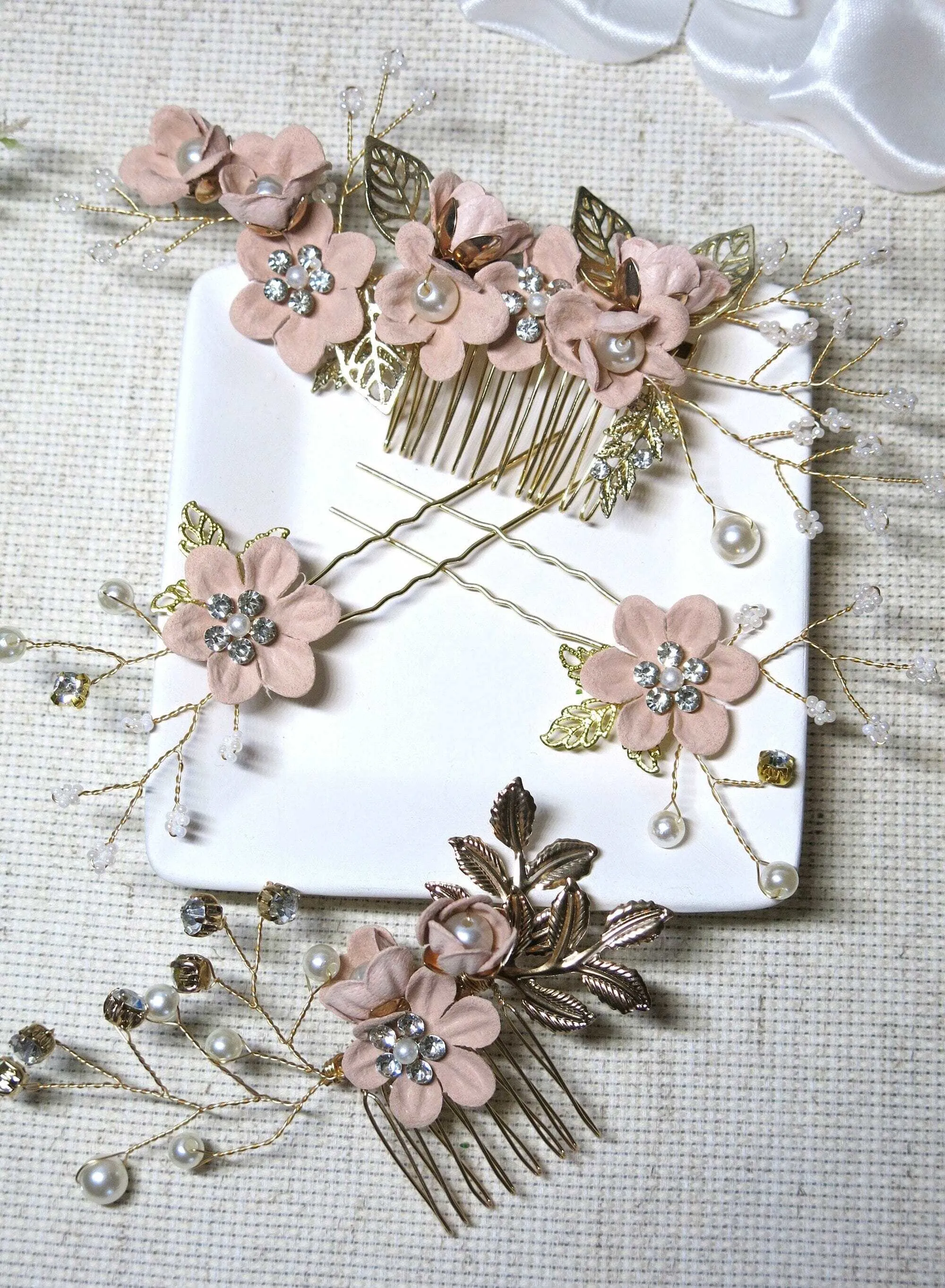 Bridal Dusty Pink Flower 2 PC Hairpin Set, Wedding Velvet Fabric Pink Hair Pins, Bridesmaid Blush Flower Hairpin, Set of 2