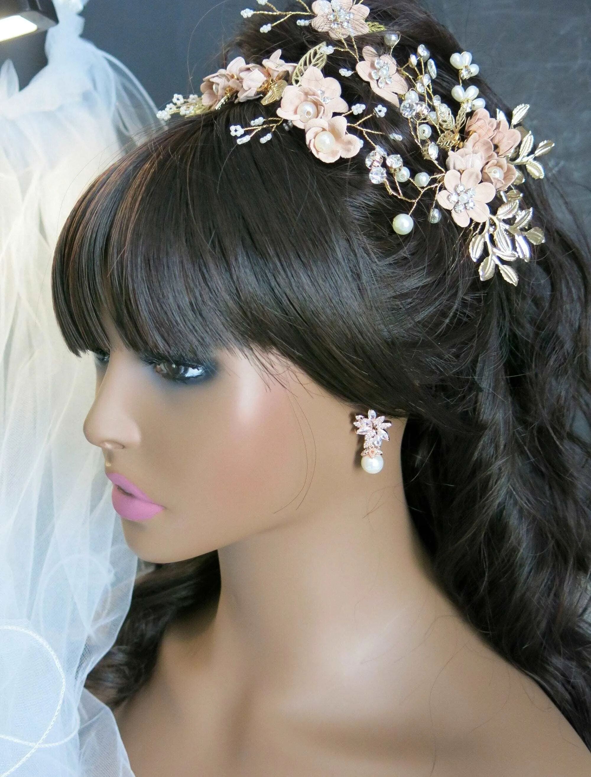 Bridal Dusty Pink Flower 2 PC Hairpin Set, Wedding Velvet Fabric Pink Hair Pins, Bridesmaid Blush Flower Hairpin, Set of 2