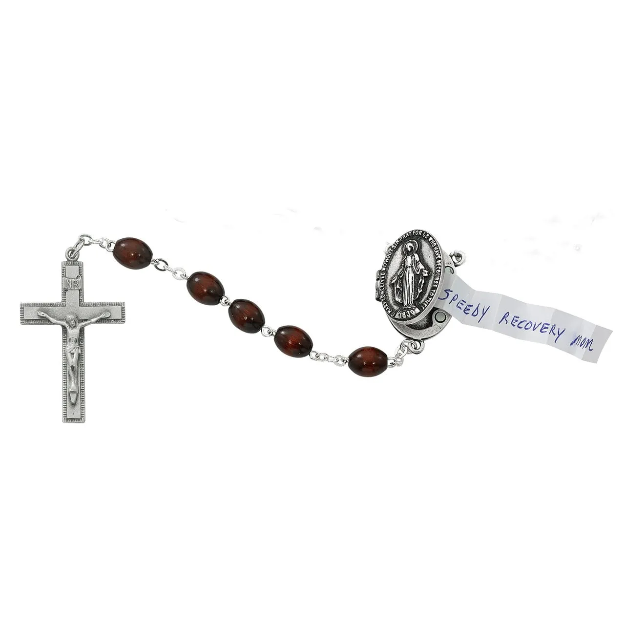 Brown Wood Prayer Petition Locket  Rosary(7 MM)