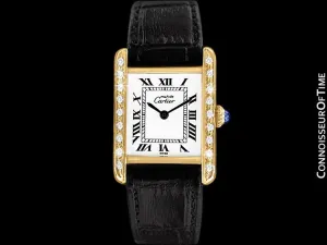 Cartier Vintage Ladies Tank Mechanical Watch - Gold Vermeil, 18K Gold over Sterling Silver & Diamonds