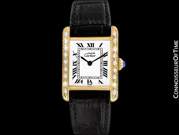 Cartier Vintage Ladies Tank Mechanical Watch - Gold Vermeil, 18K Gold over Sterling Silver & Diamonds
