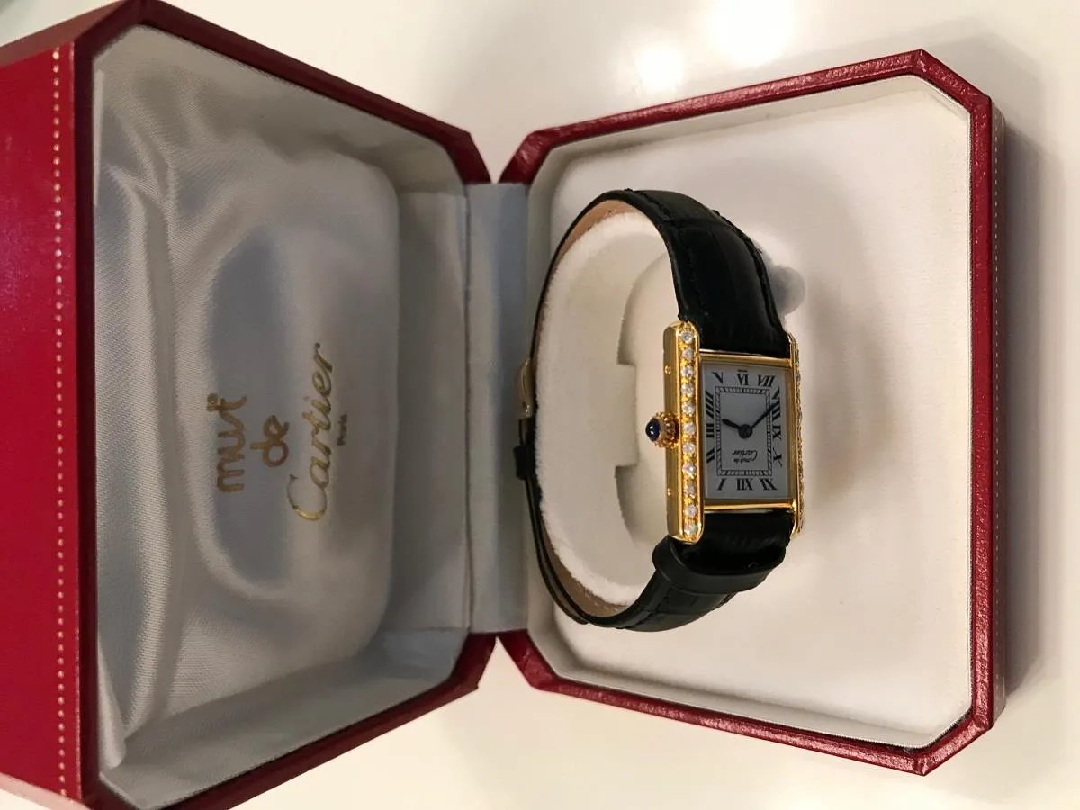 Cartier Vintage Ladies Tank Mechanical Watch - Gold Vermeil, 18K Gold over Sterling Silver & Diamonds
