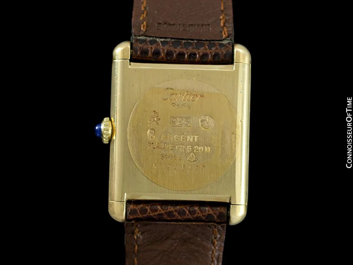 Cartier Vintage Mens Midsize Tank Mechanical Watch - Gold Vermeil, 18K Gold over Sterling Silver & Diamonds