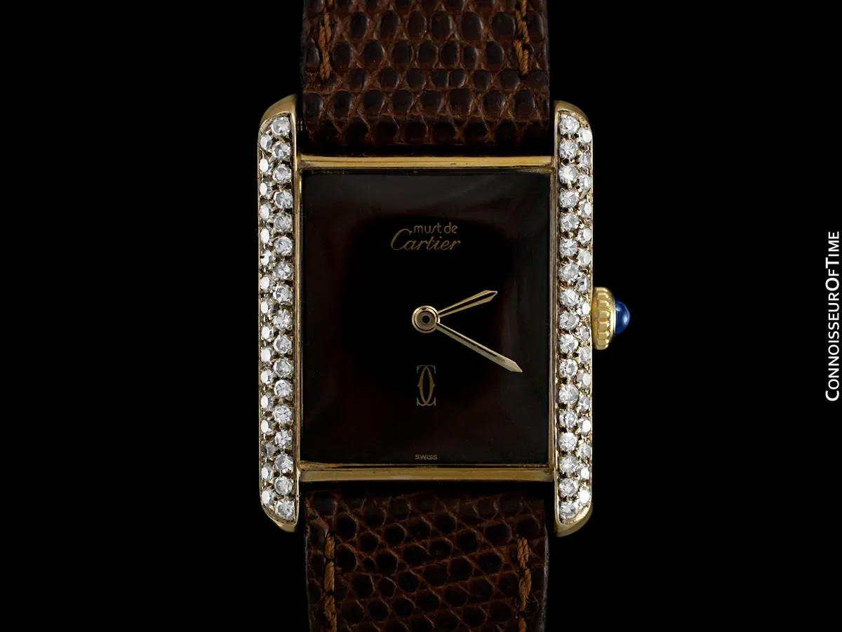 Cartier Vintage Mens Midsize Tank Mechanical Watch - Gold Vermeil, 18K Gold over Sterling Silver & Diamonds