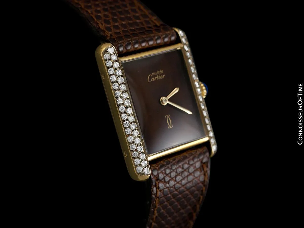 Cartier Vintage Mens Midsize Tank Mechanical Watch - Gold Vermeil, 18K Gold over Sterling Silver & Diamonds