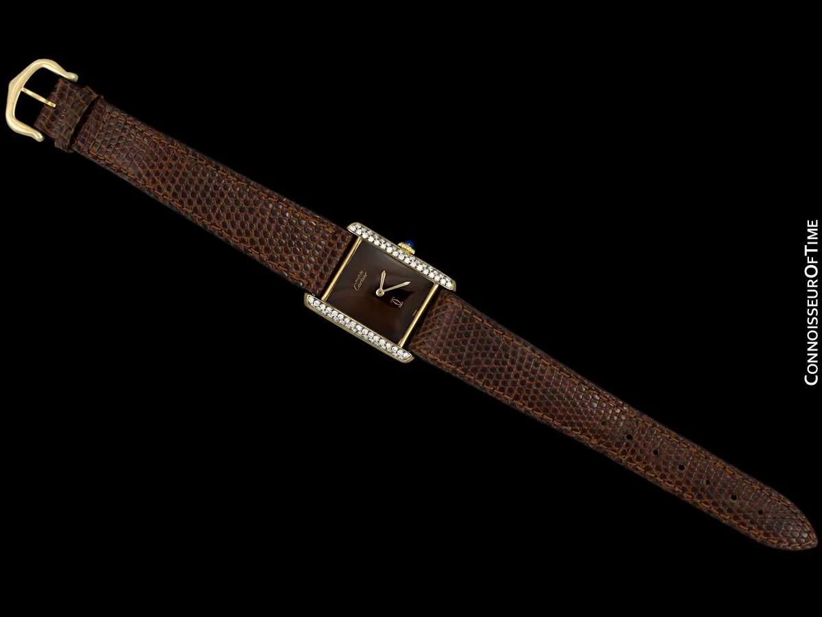 Cartier Vintage Mens Midsize Tank Mechanical Watch - Gold Vermeil, 18K Gold over Sterling Silver & Diamonds
