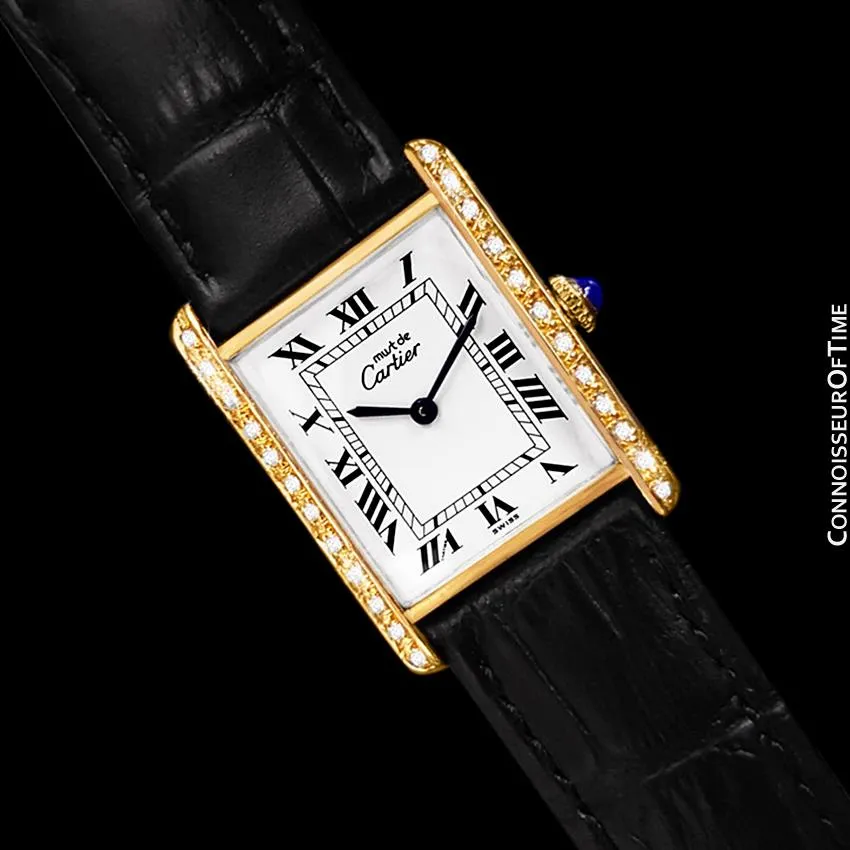 Cartier Vintage Mens Tank Mechanical Watch - Gold Vermeil, 18K Gold over Sterling Silver & Diamonds