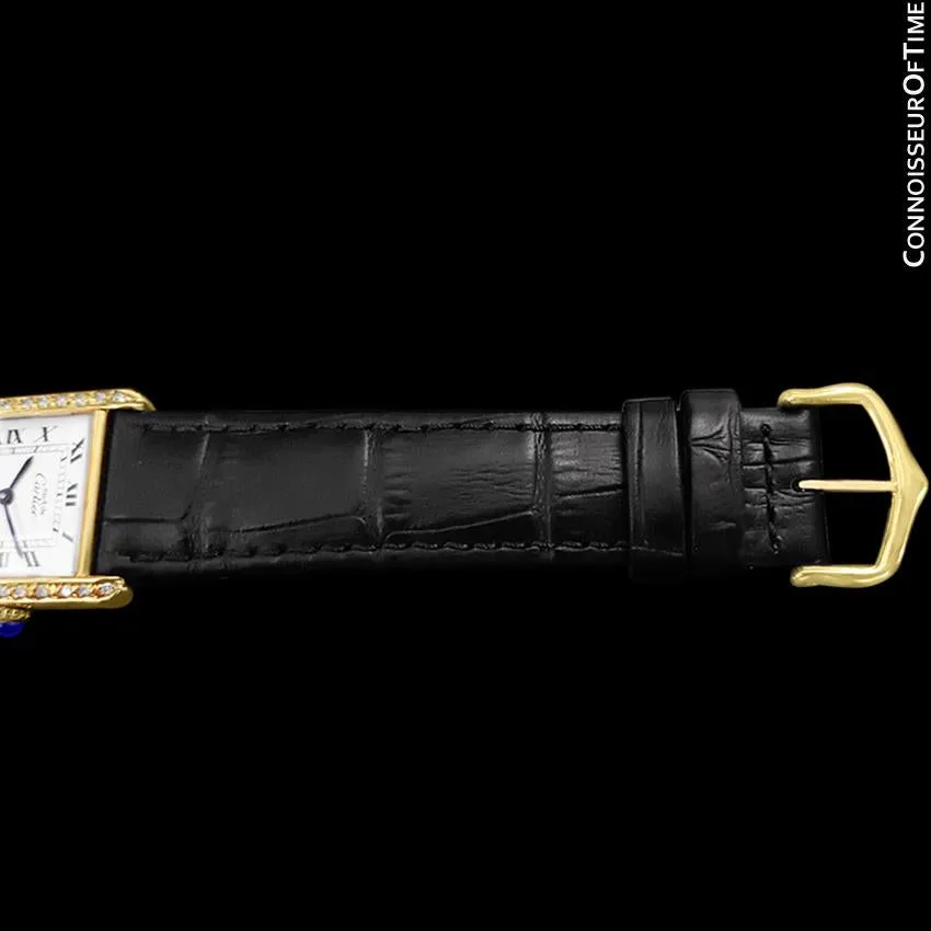 Cartier Vintage Mens Tank Mechanical Watch - Gold Vermeil, 18K Gold over Sterling Silver & Diamonds