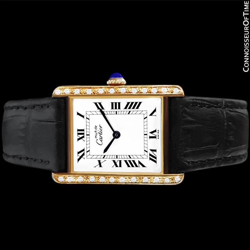 Cartier Vintage Mens Tank Mechanical Watch - Gold Vermeil, 18K Gold over Sterling Silver & Diamonds