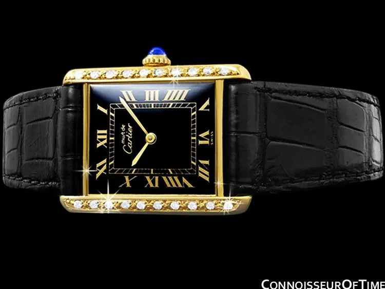 Cartier Vintage Mens Tank Mechanical Watch - Gold Vermeil, 18K Gold over Sterling Silver & Diamonds