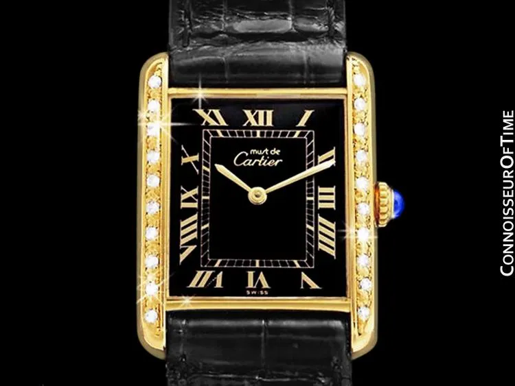 Cartier Vintage Mens Tank Mechanical Watch - Gold Vermeil, 18K Gold over Sterling Silver & Diamonds