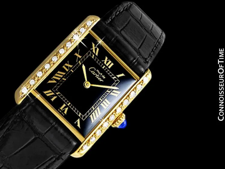 Cartier Vintage Mens Tank Mechanical Watch - Gold Vermeil, 18K Gold over Sterling Silver & Diamonds