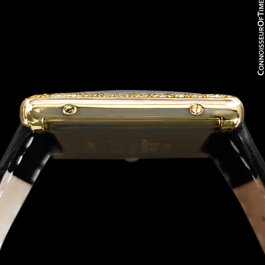 Cartier Vintage Mens Tank Mechanical Watch - Gold Vermeil, 18K Gold over Sterling Silver & Diamonds