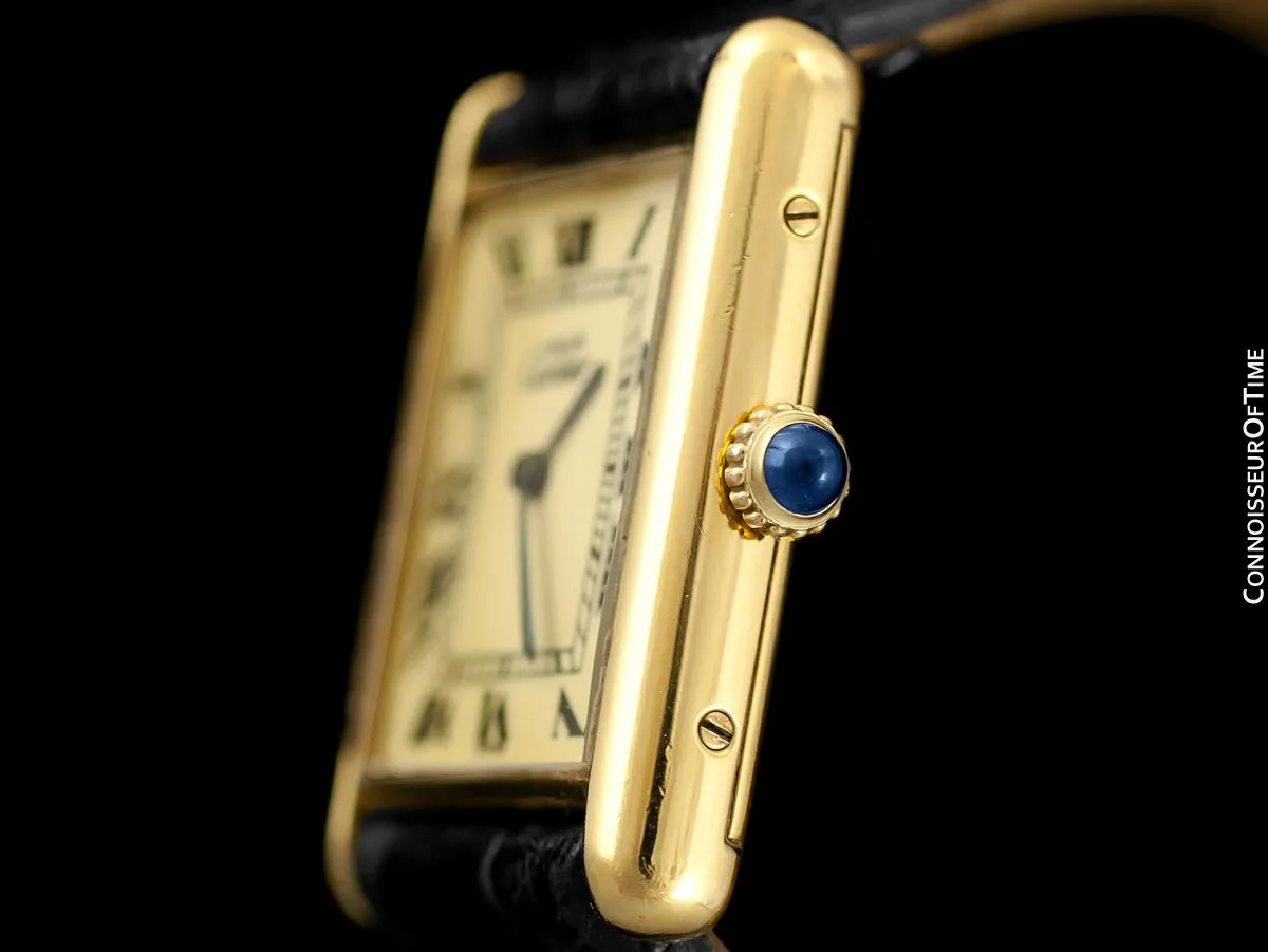 Cartier Vintage Mens Tank Mechanical Watch - Gold Vermeil, 18K Gold over Sterling Silver - Box & Papers