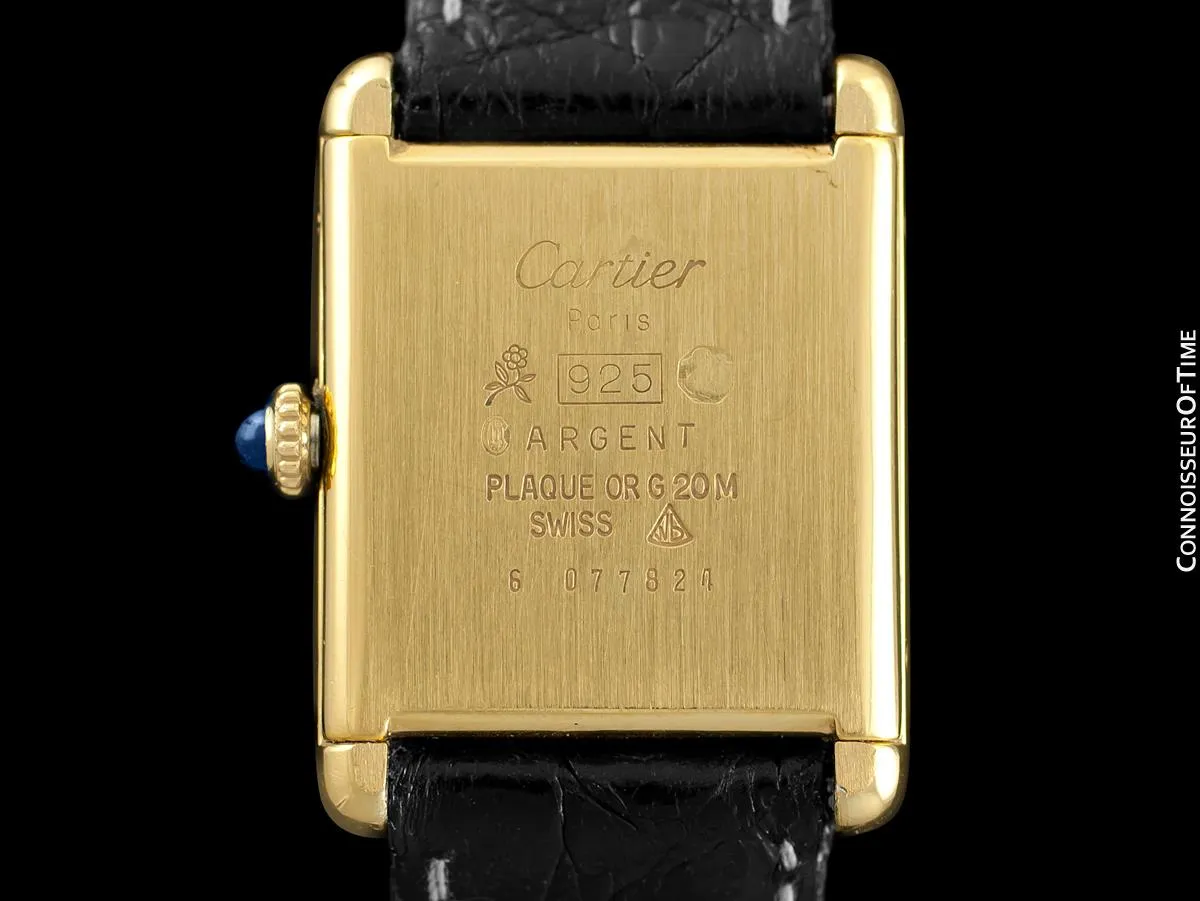 Cartier Vintage Mens Tank Mechanical Watch - Gold Vermeil, 18K Gold over Sterling Silver - Box & Papers