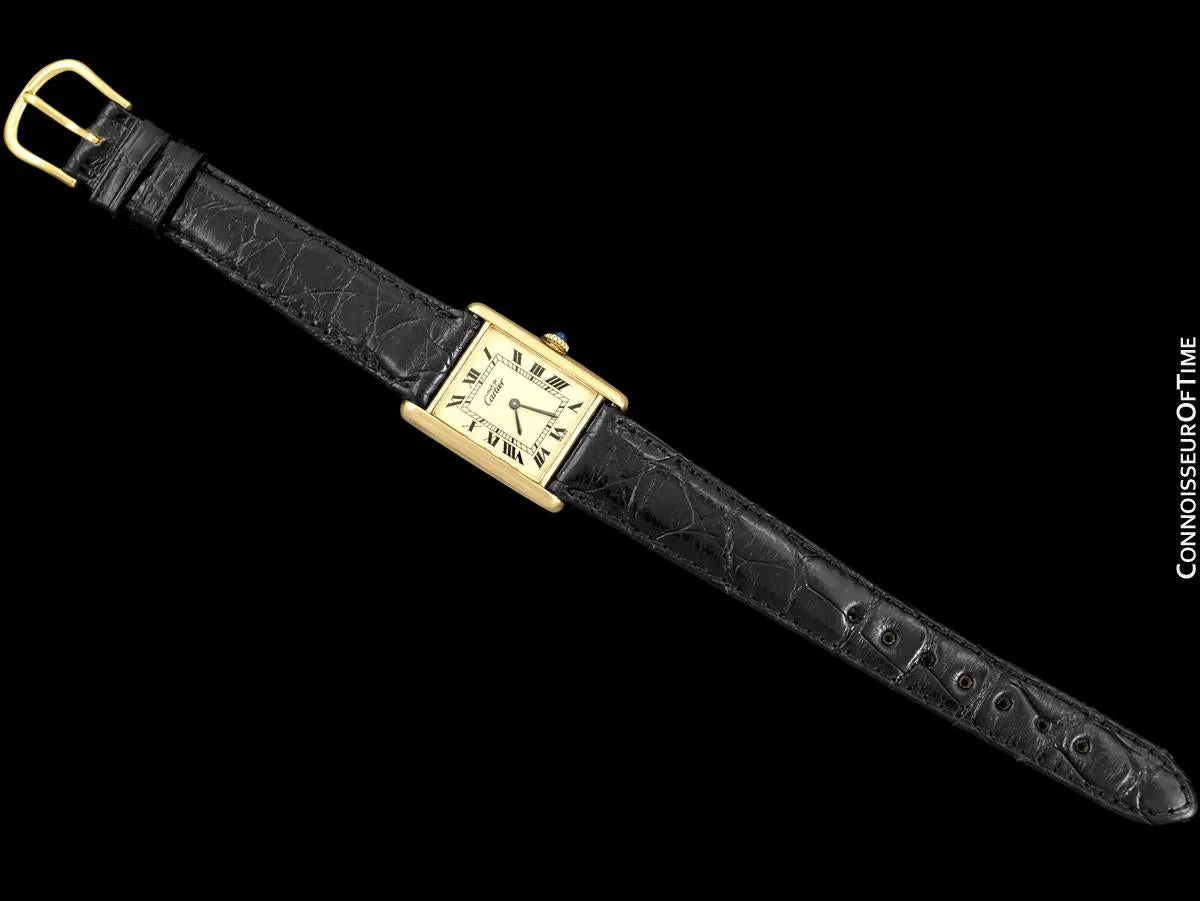 Cartier Vintage Mens Tank Mechanical Watch - Gold Vermeil, 18K Gold over Sterling Silver - Box & Papers