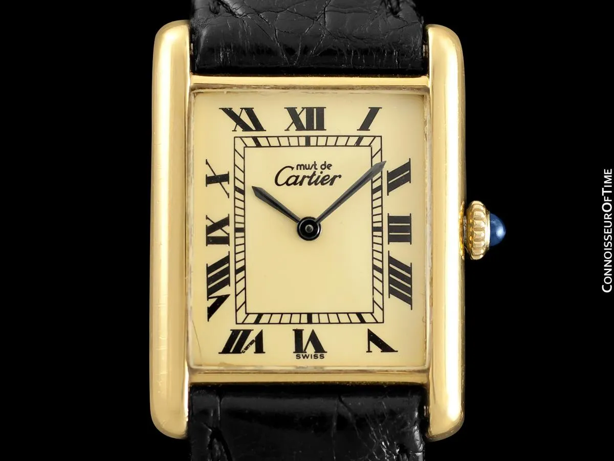 Cartier Vintage Mens Tank Mechanical Watch - Gold Vermeil, 18K Gold over Sterling Silver - Box & Papers