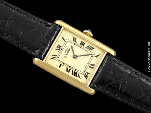 Cartier Vintage Mens Tank Mechanical Watch - Gold Vermeil, 18K Gold over Sterling Silver - Box & Papers