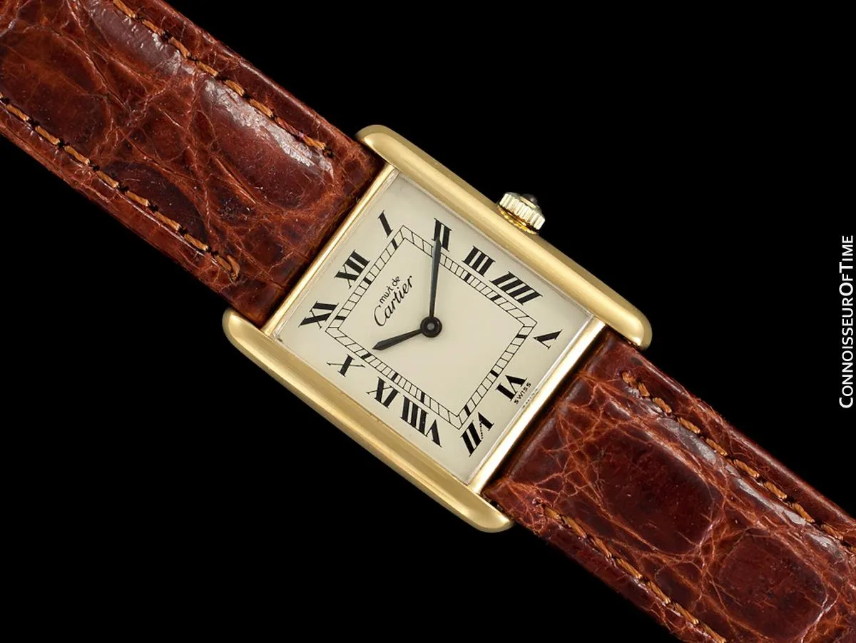 Cartier Vintage Mens Tank Mechanical Watch - Gold Vermeil, 18K Gold over Sterling Silver
