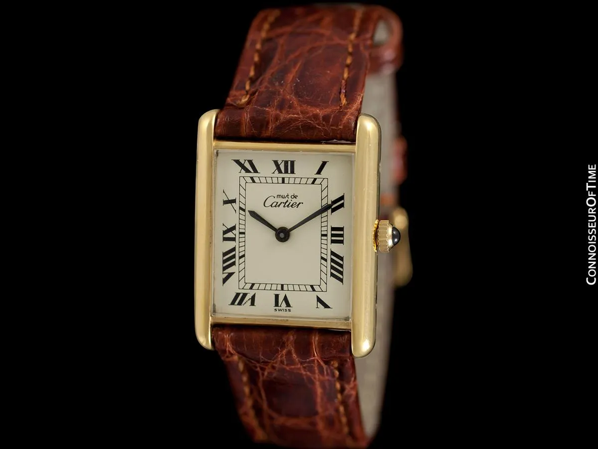 Cartier Vintage Mens Tank Mechanical Watch - Gold Vermeil, 18K Gold over Sterling Silver