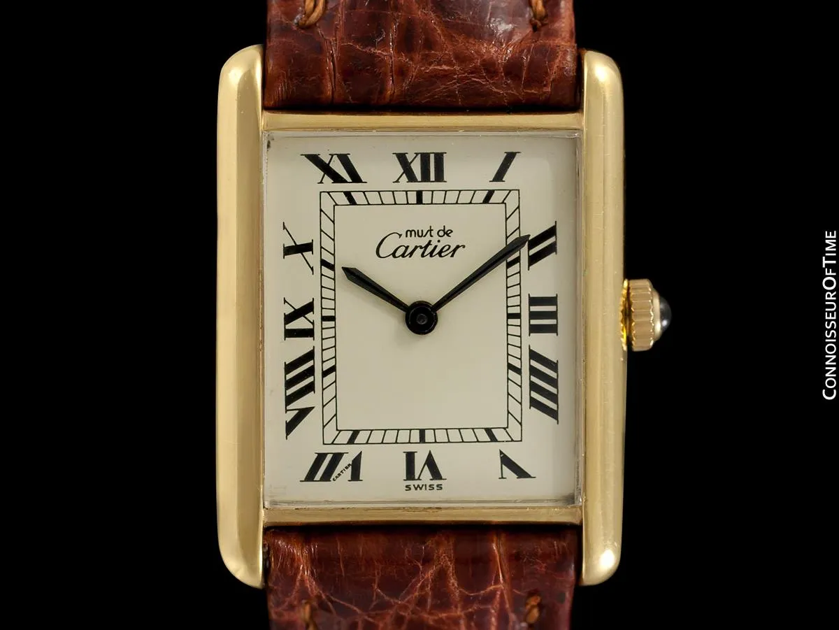 Cartier Vintage Mens Tank Mechanical Watch - Gold Vermeil, 18K Gold over Sterling Silver