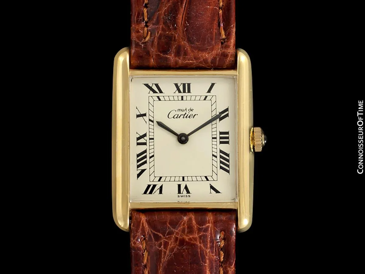 Cartier Vintage Mens Tank Mechanical Watch - Gold Vermeil, 18K Gold over Sterling Silver