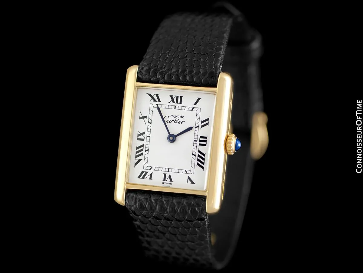 Cartier Vintage Mens Tank Mechanical Watch - Gold Vermeil, 18K Gold over Sterling Silver