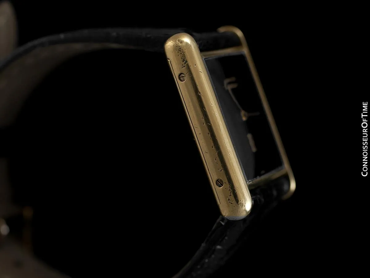 Cartier Vintage Mens Tank Watch with Black Dial - Gold Vermeil, 18K Gold over Sterling Silver