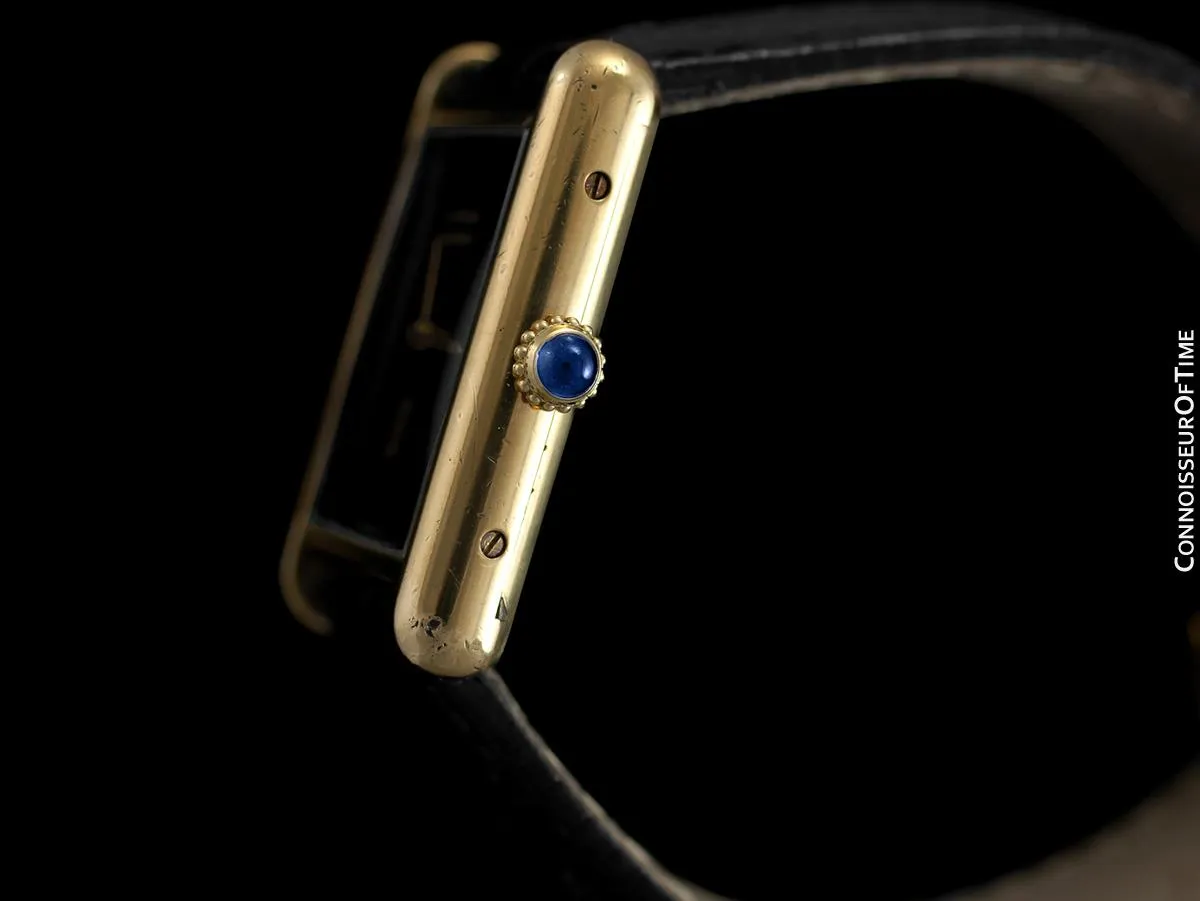 Cartier Vintage Mens Tank Watch with Black Dial - Gold Vermeil, 18K Gold over Sterling Silver