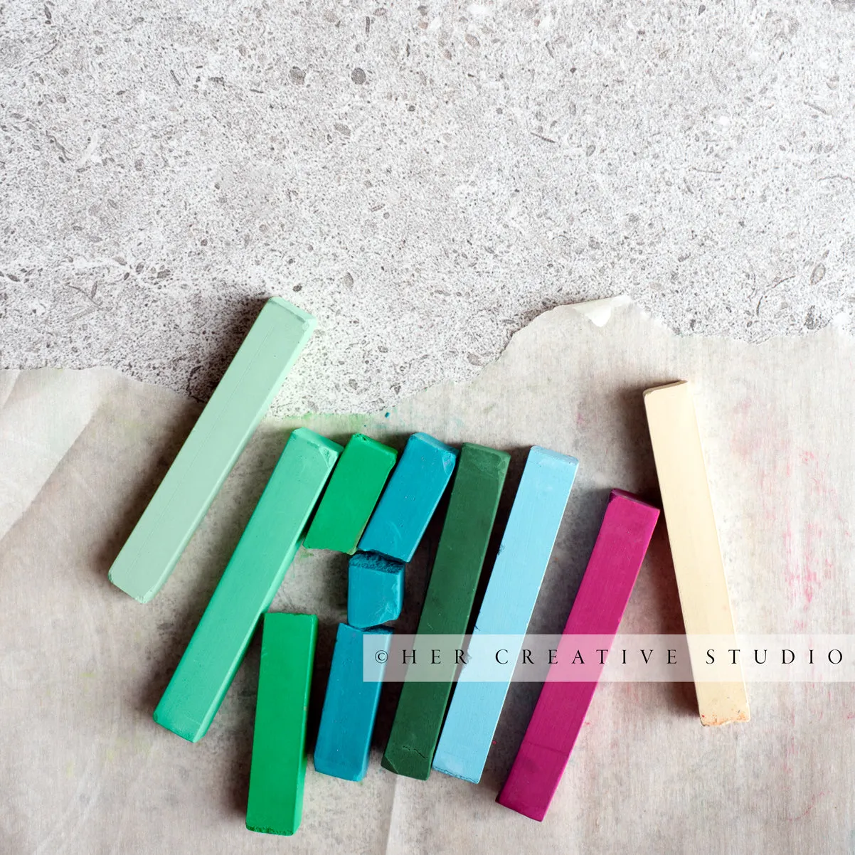 Chalk Pastels on Granite, Styled Stock Image