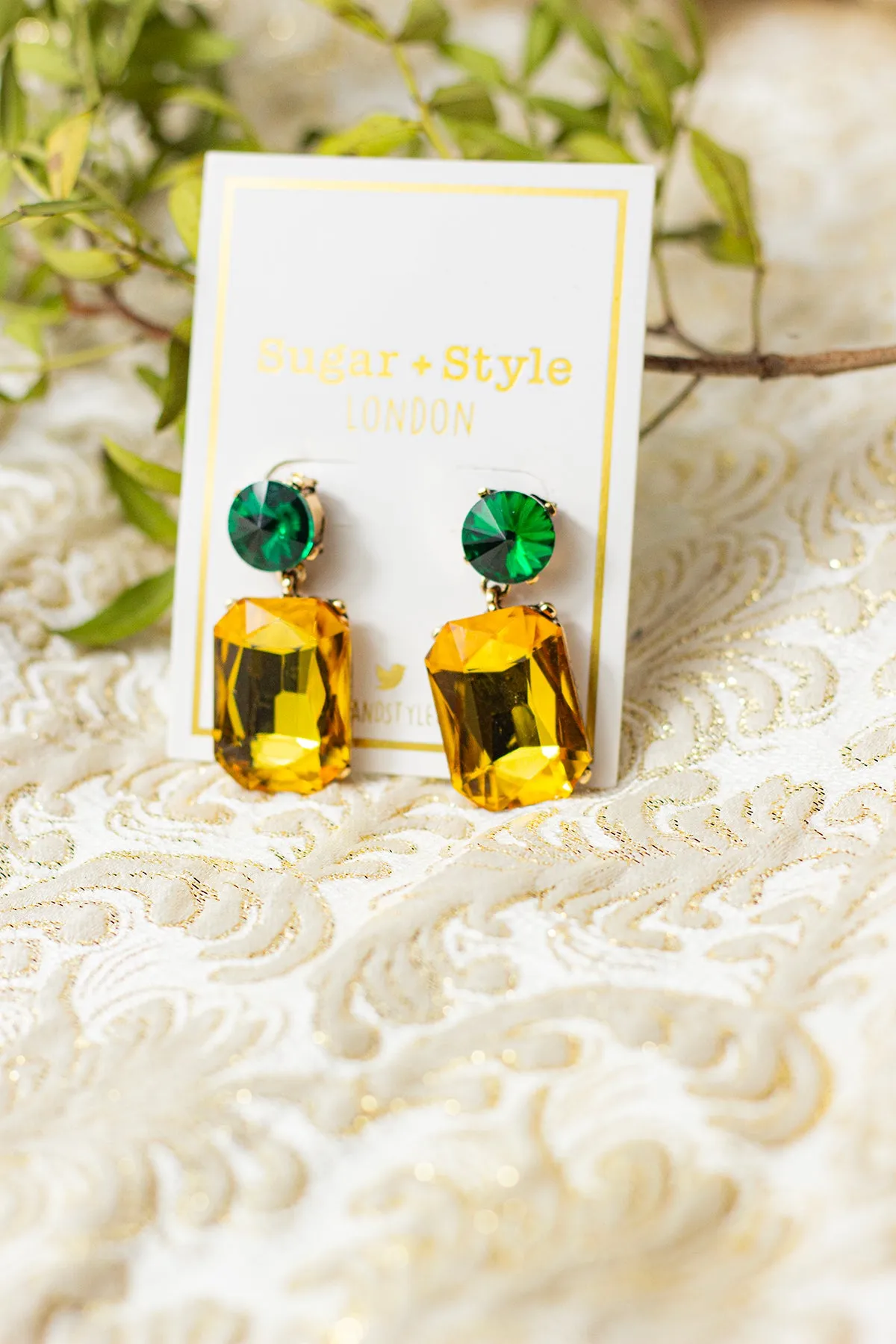 Circle Oblong Jewel Dangle Earrings