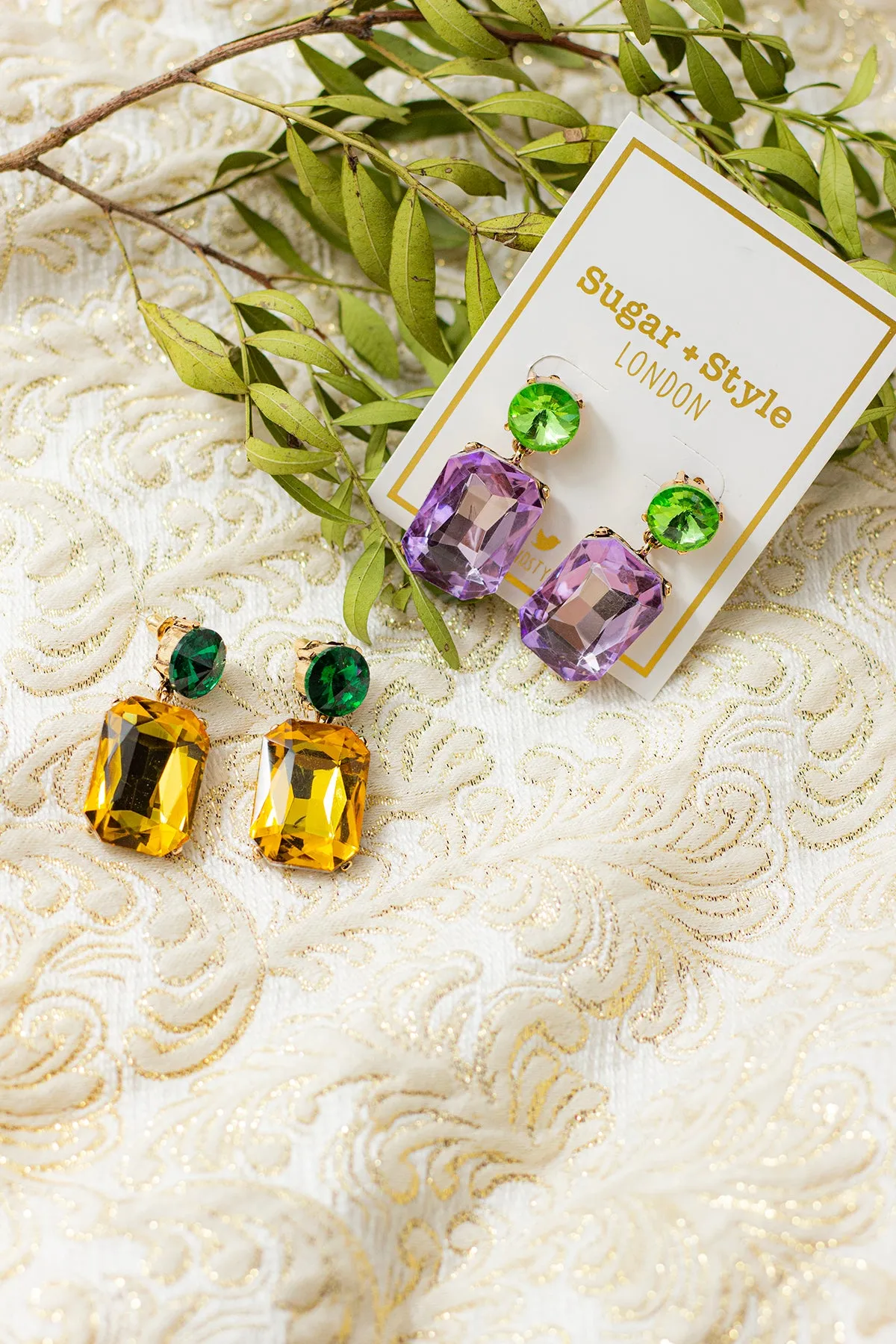 Circle Oblong Jewel Dangle Earrings